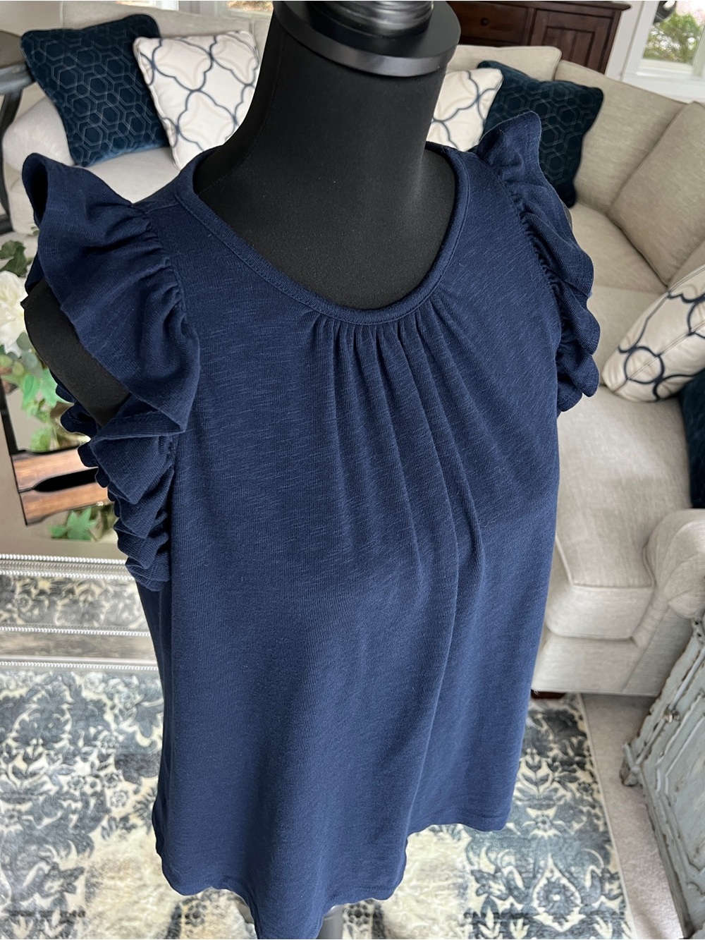 LOFT Navy Blue Ruffle Tank - Picture 6 of 9